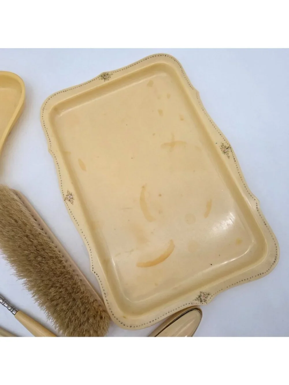 Vintage Ivory Celluloid Manicure Grooming Set Brush Tools 8-Piece Lyra Lin Dubar - Picture 8 of 11